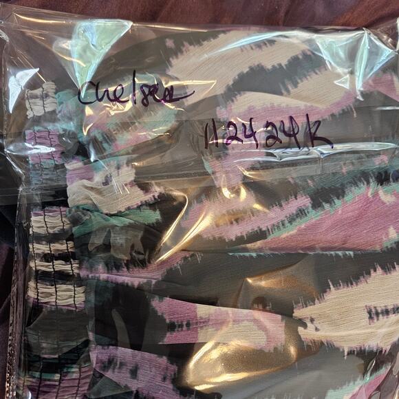 NWOT Chelsea 28 Halter Mini dress in Green Purple Blurry Ikat - Picture 13 of 13